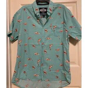 Hawaiian Button Shirt Five Points Mens XL Retro Novelty Koi Fish AOP Green Slim
